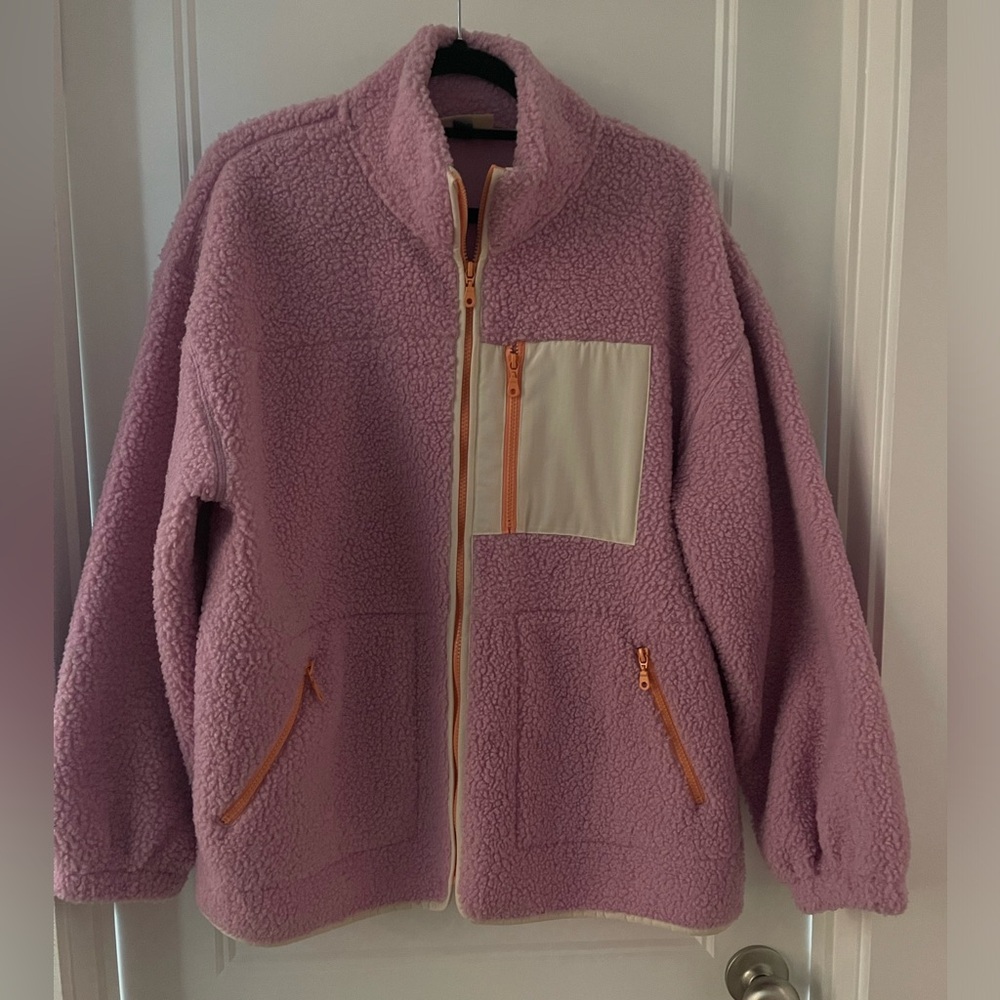 Universal Thread Pink and Orange Teddy Jacket with Stand-Up Collar